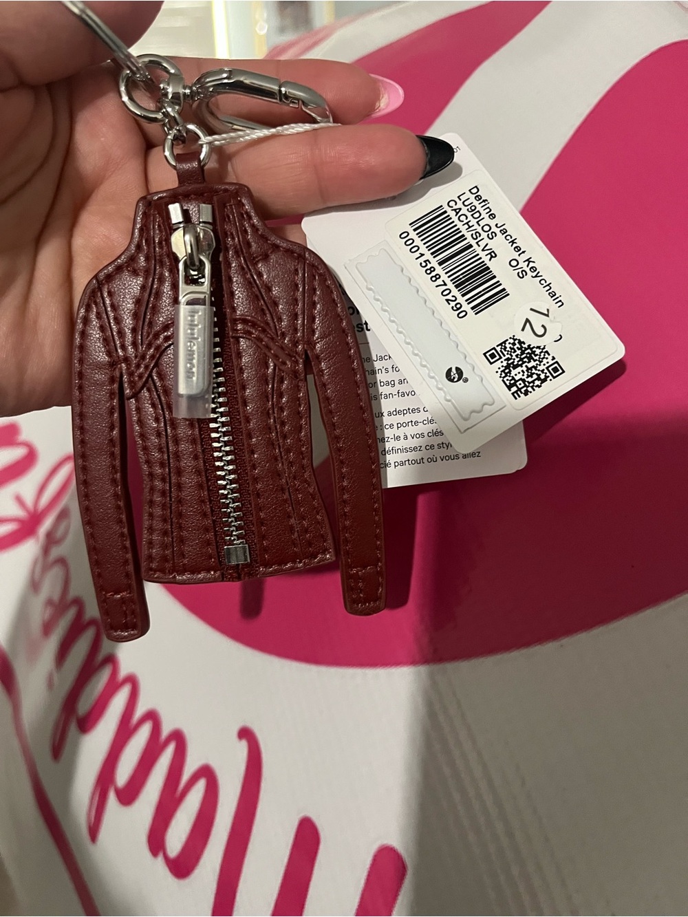 Lululemon Leather Jacket Keychain Charm - cranberry charm